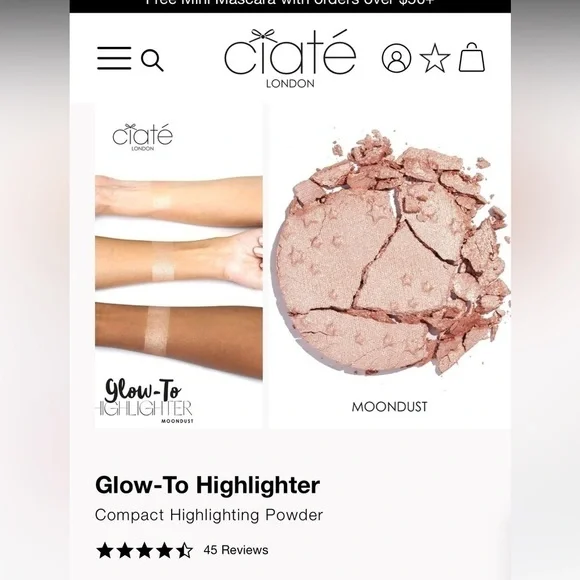 Ciate London Glow-To Highlighter Compact Highlighting Powder in Moondust Mini - Picture 1 of 8